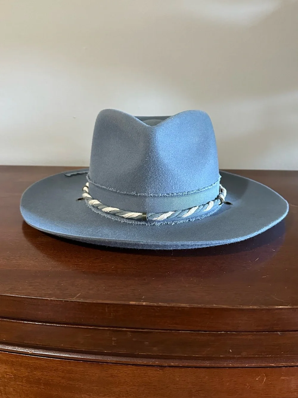 GIGI PIP Wide Brim Felt Fedora in Slate Blue with Braided Accent
